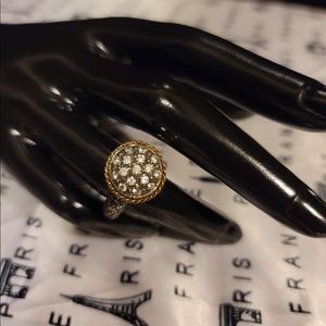 Antique like Sterling silver ring with gold halo